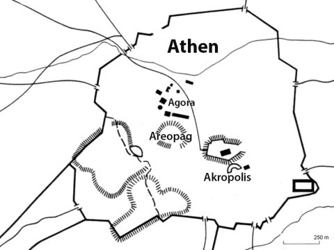 Ein Stadtplan von Athen zur Zeit des Neuen Testaments. Athen hat seinen Namen von Athene, der Göttin des Krieges. – Folie 4