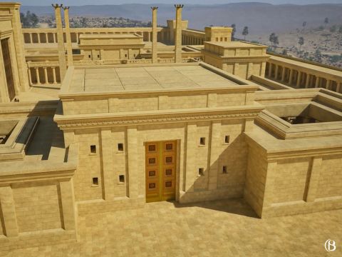 Zwischen der „Kammer des Ölhauses“ und der „Kammer der Nasiräer“ befand sich das Südtor, das zum „Vorhof der Frauen“ führte. – Folie 5