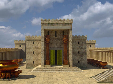 Ein großer Teil des Kalksteins, aus dem der Tempel gebaut wurde, stammte aus Steinbrüchen in der unmittelbaren Nachbarschaft Jerusalems.<br/>Die Steine ​​wurden in den Steinbrüchen geschnitten, behauen und poliert, so dass während des Baus des Hauses nie das Geräusch eines Hammers, einer Axt oder eines Metallwerkzeugs zu hören war. – Folie 3