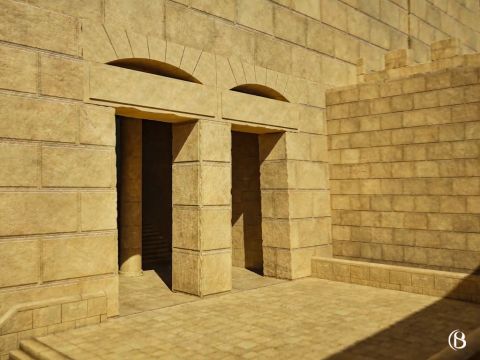 Es gab eine Treppe zum Susan-Tor oder Goldenen Tor. Das heutige Goldene Tor wurde in der Umayyaden-Zeit (7. Jahrhundert n. Chr.) erbaut, jedoch auf den Fundamenten des Susan-Tors aus der Zeit Jesu. Ein Bogen des ehemaligen Tores liegt direkt unter dem blockierten Eingang des heutigen Goldenen Tores. Der niederländische Archäologe Leen Ritmeyer kam zu dem Schluss, dass die beiden monolithischen, massiven Torpfosten, die auf der Innenseite des Tors zu sehen sind, zu einer alten Struktur des Tors gehören, bei der es sich vermutlich um das Susan-Tor handelt, das aus der Zeit des ersten Tempels stammt. – Folie 6