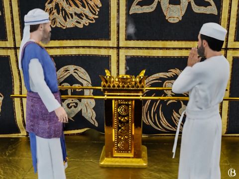 Jeden Morgen und Abend wurde das heilige Räucherwerk (Weihrauch, Galbanum, Onycha, Stakte, Myrrhe, Kassia, Narde) auf dem Räucheraltar verbrannt, der vor dem Vorhang stand. Gott gab das Rezept zur Herstellung des Räucherwerks und legte fest, dass auf dem Altar nie anderes Räucherwerk verbrannt werden durfte (2. Mose 30,34–38). Das Feuer, das zum Verbrennen des Räucherwerks verwendet wurde, wurde immer vom Brandopferaltar außerhalb des Heiligtums genommen. In der Heiligen Schrift wird Räucheropfer oft mit Gebeten in Verbindung gebracht. David betete: „Möge mein Gebet wie ein Räucheropfer vor dir gelten“ (Psalm 141,2). – Folie 8