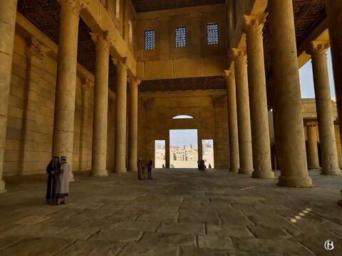 Hier ist der Blick von der Königlichen Stoa zurück auf das Tor über dem Robinson-Bogen. – Folie 10