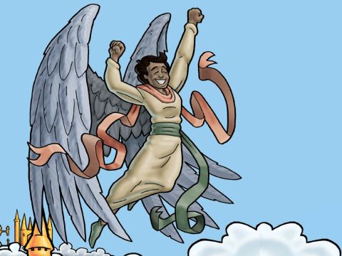 Wenn du an den Herrn Jesus Christus glaubst, kannst du wissen, dass deine Sünden vergeben sind.<br/>Er wird die Tür zum Himmel öffnen und dich hineinlassen. – Folie 6