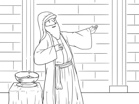 Der Pharisäer stand allein, abseits vom Zöllner. Als der Pharisäer betete, sagte er: „Gott, ich danke dir, dass ich nicht so schlecht bin wie die anderen. Ich bin nicht wie die Leute, die stehlen und betrügen. Ich danke dir, dass ich besser bin als dieser Zöllner. Ich faste zweimal pro Woche und gebe den Zehnten von allem, was ich verdiene!” – Folie 2