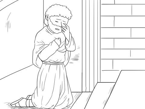 Der Zöllner stand abseits. Als er betete, blickte er nicht einmal zum Himmel auf. Er schlug sich vor Traurigkeit an die Brust. Er sagte: „Gott, sei mir gnädig. Ich bin ein Sünder!” – Folie 3
