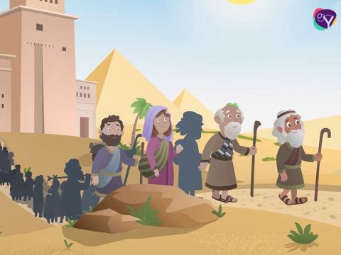 Nach der Flucht aus Ägypten machte sich das jüdische Volk auf den Weg in das Land, das Gott seinen Vorfahren versprochen hatte. Bevor Mose das verheißene Land betrat, schickte er zwölf Kundschafter nach Kanaan, um es zu erkunden. Er wollte herausfinden, wie stark die Menschen waren und ob das Land für den Ackerbau geeignet war. Die Kundschafter waren begeistert und entsetzt zugleich über das, was sie in dem Land vorfanden. Als die Kundschafter aus Kanaan zurückkehrten, teilten sie die Neuigkeit allen Israeliten mit. Sie kamen mit einer großen Weinrebe an, die zwei Männer an einer Stange tragen mussten. – Folie 4