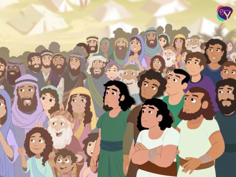„Hatten wir es in Ägypten nicht besser?“, murrten einige. Die Israeliten begannen Pläne zu schmieden und sagten zueinander: „Lasst uns anstelle von Mose jemand anderen wählen, der uns führt. Vielleicht führt uns ein neuer Anführer zurück nach Ägypten.“ – Folie 6