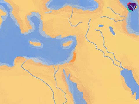 Gott hatte sein Volk von den Ägyptern befreit, doch ein großes Hindernis stand noch bevor. Nun mussten sie sich den Riesen Kanaans stellen und in das gelobte Land ziehen. – Folie 2