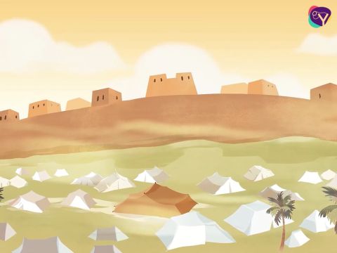 Als sie in Jericho ankamen, entdeckten die Kundschafter, dass es eine große und mächtige Stadt war, umgeben von sehr hohen, dicken Mauern. Sie sammelten Informationen über die Menschen und wie sie ihre Stadt schützten. Als die Nacht hereinbrach, mussten sie sich verstecken, damit sie am Morgen zum Lager der Israeliten zurückkehren konnten. – Folie 6