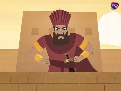 Doch anscheinend schlichen sich die beiden Kundschafter nicht unbemerkt hinein. Jemand fand heraus, dass sie in der Stadt waren, und ging direkt zum König von Jericho.<br/>Er berichtete: „Zwei Fremde waren heute in Jericho. Ich glaube, sie sind Kundschafter der Israeliten. Man hat sie gesehen, als sie zum Haus von Rahab gingen.“<br/>Der wütende König befahl, sofort zu Rahabs Haus zu gehen und die Kundschafter zu ihm zu bringen. – Folie 8