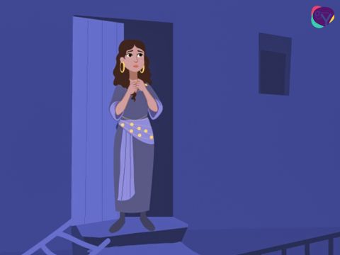 Die Männer des Königs riefen: „Bring die beiden Männer heraus, die du in deinem Haus versteckt hast. Es sind Kundschafter aus Israel. Gib sie uns sofort!“<br/>„Ja, zwei Männer sind vorbeigekommen, aber sie waren in Eile und sind heute schon wieder abgereist“, antwortete sie. „Ich hatte keine Ahnung, wer sie waren. Ich weiß nicht, wohin sie gegangen sind, aber wenn ihr euch beeilt, könnt ihr sie vielleicht erwischen.“<br/>Die Männer des Königs eilten davon und suchten nach den Kundschaftern. – Folie 11