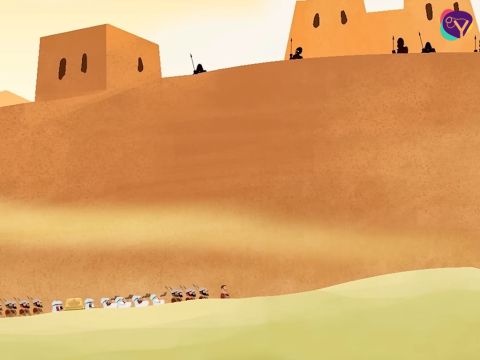 Am ersten Tag marschierten sie einmal um die Stadt. – Folie 12