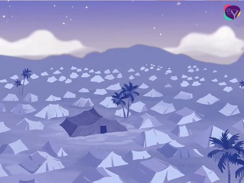 Dann kehrten sie für die Nacht ins Lager zurück. – Folie 13