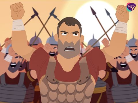 Als sie Jericho zum siebten Mal umrundet hatten, rief Josua: „Der Herr hat euch Jericho gegeben. Jauchzt aus vollem Hals!“ – Folie 20