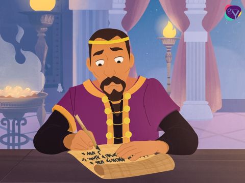 Das versetzte die Könige der Nachbarstädte in noch größere Angst. Der König von Jerusalem, Adoni-Zedek, sandte daher eine Botschaft an vier weitere Könige in der Nähe. – Folie 3