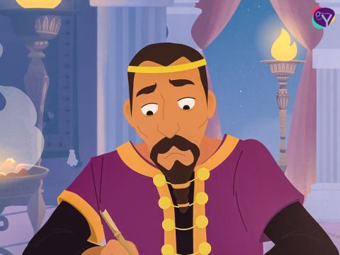 Er schrieb: „Das Volk Israel hat Jericho erobert. Es ist sehr stark, und nicht nur das, die Gibeoniter haben sich mit ihren vielen tapferen Kämpfern mit dem Volk Israel verbündet. Keiner von uns hat eine Chance gegen sie, aber wenn wir zusammenarbeiten, können wir sie besiegen. Also, hier ist mein Plan: Lasst uns unsere Truppen vereinen und gegen die Stadt Gibeon kämpfen.“ – Folie 4