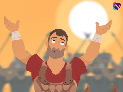 Aber um die Schlacht zu gewinnen, brauchte Josua mehr Zeit, bevor die Nacht hereinbrach und die feindliche Armee im Dunkeln fliehen konnte. – Folie 9