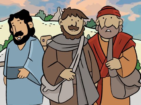 Als sie in Emmaus ankamen, wandte sich der Fremde um, um weiterzugehen. – Folie 6