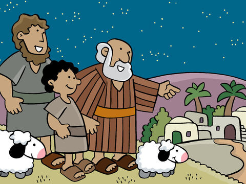Die Hirten waren aufgeregt und sagten: „Lasst uns nach Bethlehem gehen, um das Baby zu sehen.“ – Folie 14