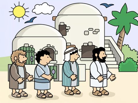 Eines Tages gingen Jesus und seine Jünger in die Stadt Kapernaum. – Folie 1