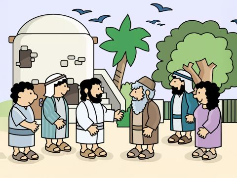 Die Menschen waren aufgeregt, dass Jesus gekommen war, und gingen hin, um ihn sprechen zu hören. – Folie 2