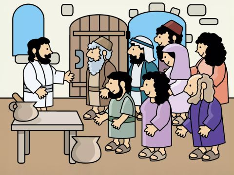 Jesus war in einem Haus, aber es war sehr überfüllt. Viele Menschen wollten Jesus sehen. – Folie 3