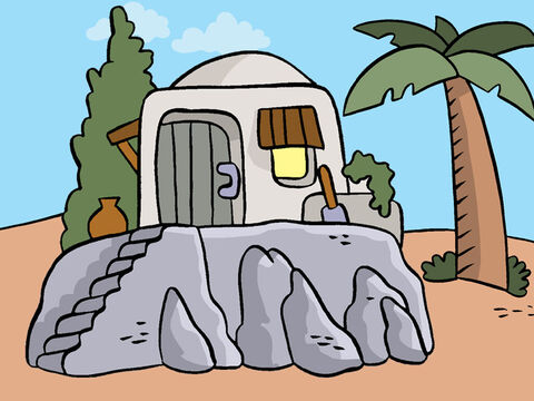 „… der sein Haus auf einem Felsen gebaut hat.“ – Folie 3