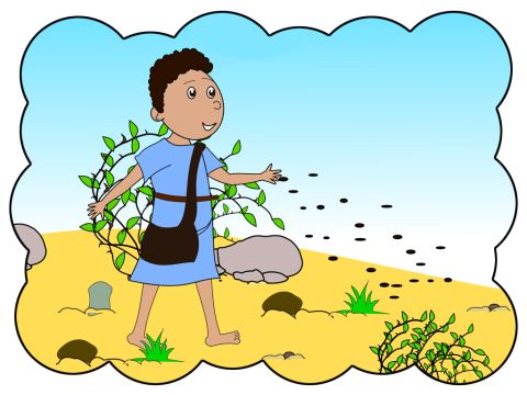 Später erklärte Jesus seinen Jüngern die Bedeutung dieses Gleichnisses.<br/>„Der Same ist wie die Worte, die Gott durch die Bibel zu uns spricht.“ – Folie 11