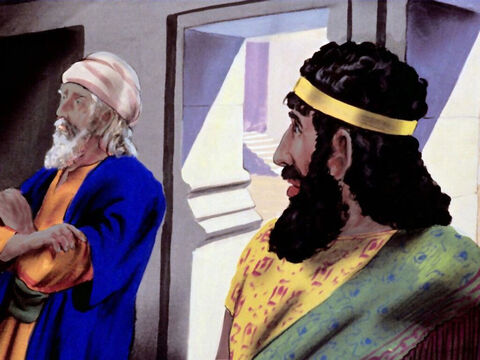 „Ich werde mit dem König darüber sprechen“, sagte ein wütender Haman, der die Juden hasste. – Folie 19