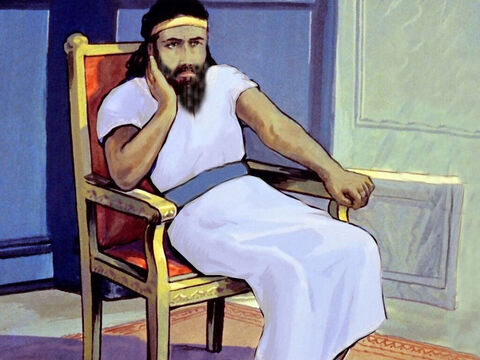 In dieser Nacht konnte der König nicht schlafen und befahl seinem Diener: „Schicke jemanden, der mir die Palastbücher vorliest.“ – Folie 33