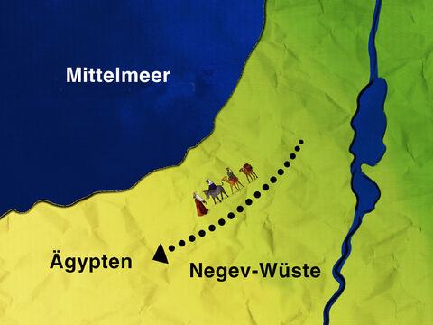 Sie verließen ihr eigenes Land gegen Gottes Befehl,<br/>um nach Ägypten zu gehen, wo es Nahrung gab. – Folie 2