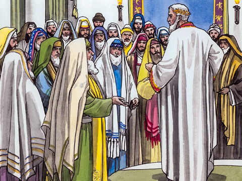 und er versammelte alle Hohen Priester und Schriftgelehrten des Volkes und erkundigte sich bei ihnen, wo der Christus geboren werden solle. Sie aber sagten ihm: Zu Bethlehem in Judäa; denn so steht durch den Propheten geschrieben: »Und du, Bethlehem, Land Juda, bist keineswegs die geringste unter den Fürsten Judas, denn aus dir wird ein Führer hervorkommen, der mein Volk Israel hüten wird.« – Folie 4