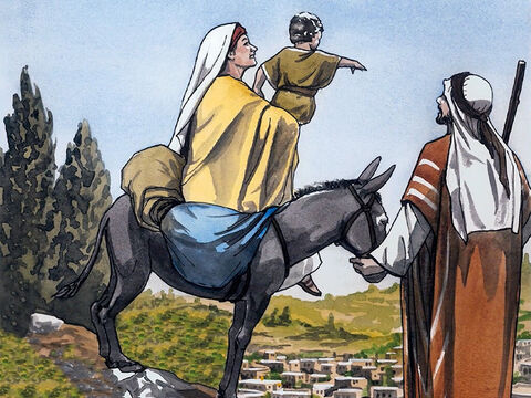 Und er stand auf und nahm das Kind und seine Mutter zu sich, und er kam in das Land Israel. Als er aber hörte, dass Archelaus über Judäa herrschte anstelle seines Vaters Herodes, fürchtete er sich, dahin zu gehen; und als er im Traum eine göttliche Weisung empfangen hatte, zog er hin in die Gegenden von Galiläa – Folie 7