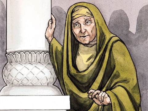 Und es war eine Prophetin Hanna, eine Tochter Phanuëls, aus dem Stamm Asser. Diese war in ihren Tagen weit vorgerückt; sie hatte sieben Jahre mit ihrem Mann gelebt von ihrer Jungfrauschaft an; – Folie 9