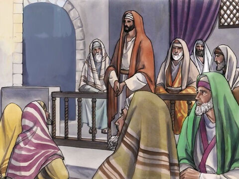 Es geschah aber auch an einem anderen Sabbat, dass Jesus in die Synagoge ging und lehrte; – Folie 1