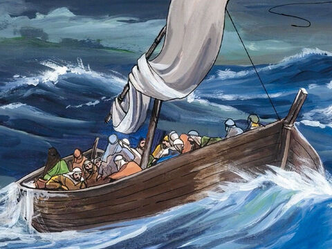 ... sodass das Boot von den Wellen bedeckt wurde; – Folie 3