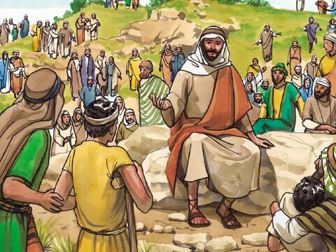 rief er seine Jünger zu sich und spricht zu ihnen: Ich bin innerlich bewegt über die Volksmenge, denn schon drei Tage harren sie bei mir aus und haben nichts zu essen; und wenn ich sie hungrig nach Hause entlasse, so werden sie auf dem Weg verschmachten; und einige von ihnen sind von weit her gekommen. – Folie 2