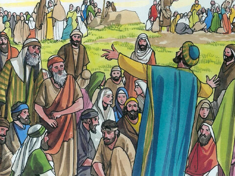 Und er gebietet der Volksmenge, sich auf der Erde zu lagern. – Folie 5