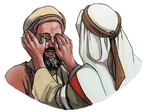 Als er dies gesagt hatte, spie er auf die Erde und bereitete einen Teig aus dem Speichel und strich den Teig auf seine Augen; und er sprach zu ihm: Geh hin, wasche dich in dem Teich Siloah! – was übersetzt wird: Gesandter. – Folie 4