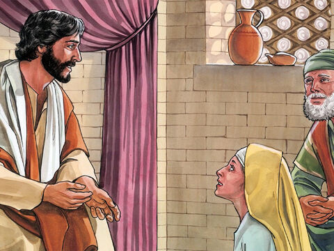 Und diese hatte eine Schwester, genannt Maria, die sich auch zu den Füßen Jesu niedersetzte und seinem Wort zuhörte. – Folie 3