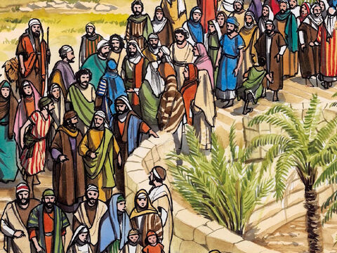 Es geschah aber, als er sich Jericho näherte, saß ein Blinder bettelnd am Weg. – Folie 1
