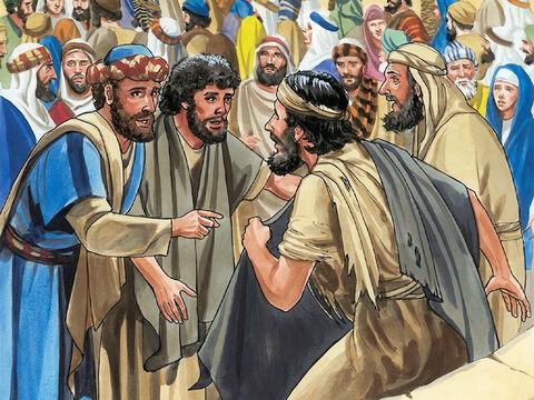 Jesus aber blieb stehen und befahl, ihn zu ihm zu bringen. – Folie 5