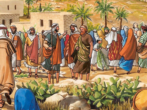 da sandte Jesus zwei Jünger und sprach zu ihnen: Geht hin in das Dorf, das euch gegenüberliegt; und sogleich werdet ihr eine Eselin angebunden finden und ein Fohlen bei ihr. Bindet sie los und führt sie zu mir! – Folie 2