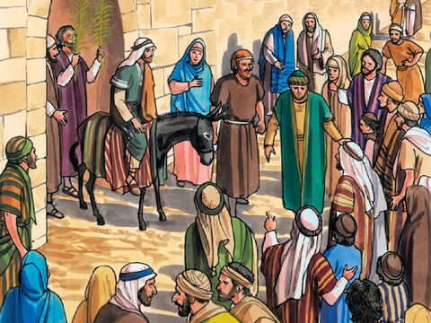 Und als er in Jerusalem einzog, kam die ganze Stadt in Bewegung und sprach: Wer ist dieser? Die Volksmengen aber sagten: Dieser ist Jesus, der Prophet, der von Nazareth in Galiläa. – Folie 8