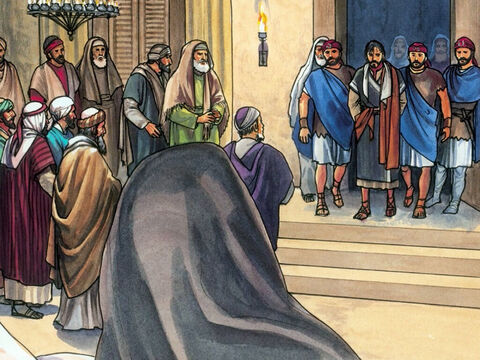 Die aber Jesus gegriffen hatten, führten ihn weg zu Kaiphas, dem Hohen Priester, – Folie 1