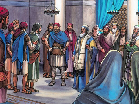 Die Hohen Priester aber und der ganze Hohe Rat suchten falsches Zeugnis gegen Jesus, um ihn zu Tode zu bringen; – Folie 5
