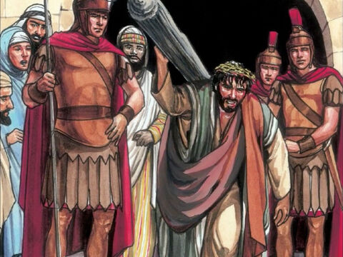 (Lk 23,26–29.32–33) Und als sie ihn wegführten, ergriffen sie einen gewissen Simon von Kyrene, der vom Feld kam, – Folie 4