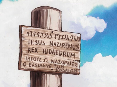 (Joh 19,19–22) Pilatus schrieb aber auch eine Aufschrift und setzte sie auf das Kreuz. Es war aber geschrieben: Jesus, der Nazoräer, der König der Juden. – Folie 9