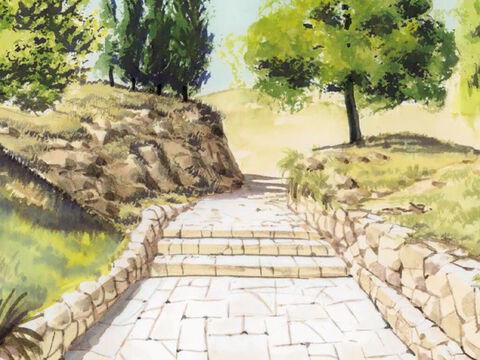 (Es war am selben Tag, an dem das Grab Jesu leer vorgefunden wurde.) Und siehe, zwei von ihnen gingen an diesem Tag nach einem Dorf mit Namen Emmaus, sechzig Stadien von Jerusalem entfernt. – Folie 1