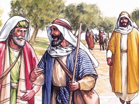 Und es geschah, während sie sich unterhielten und miteinander überlegten, dass sich Jesus selbst nahte und mit ihnen ging; aber ihre Augen wurden gehalten, sodass sie ihn nicht erkannten. – Folie 3
